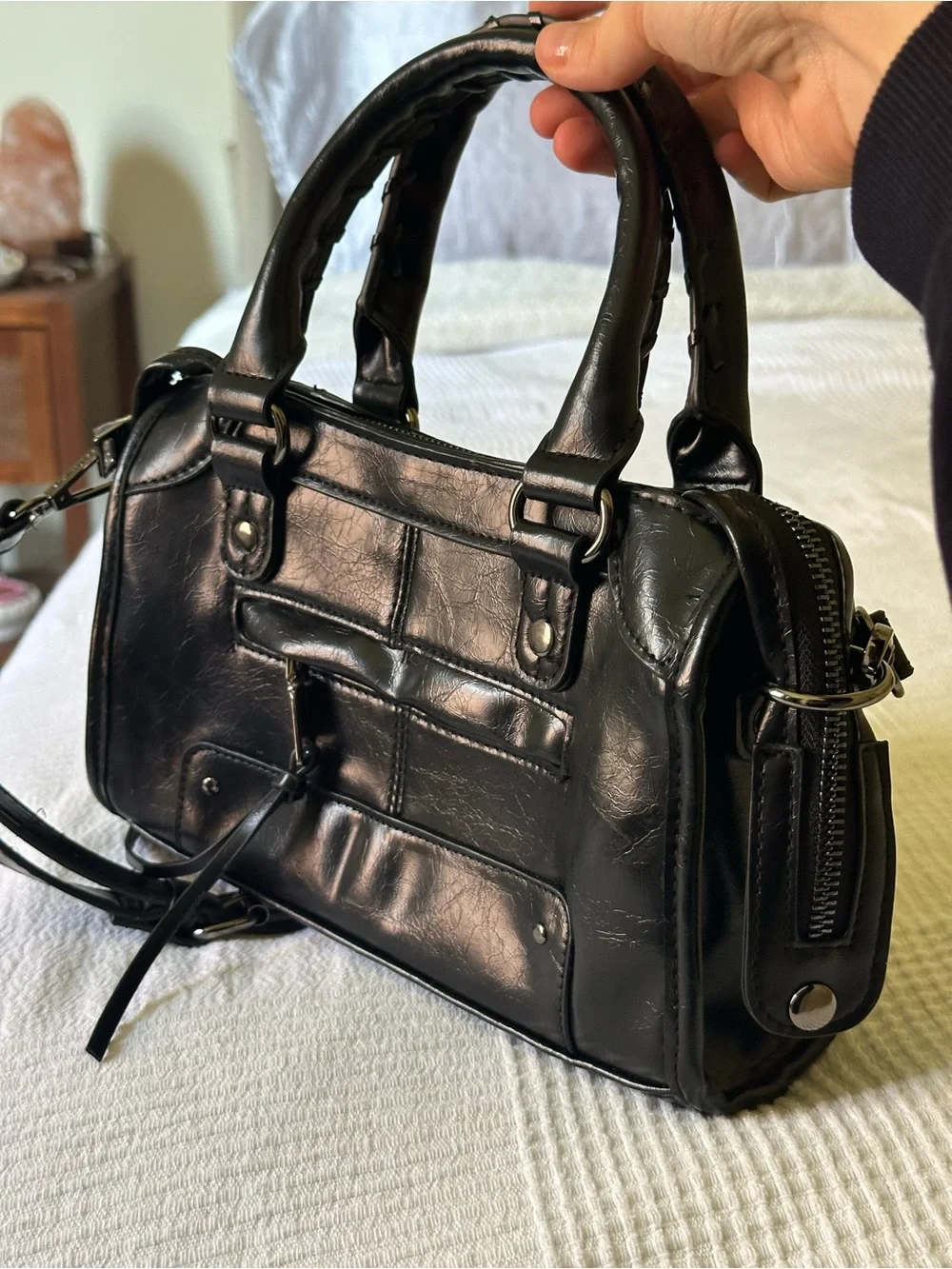 Steve Madden Black Leather Satchel with Bag Charms